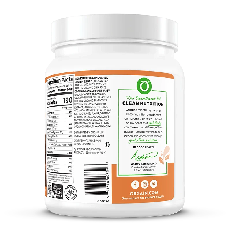 Organic Protein? Plant Based Protein Powder - Chocolate Caramel Sea Salt